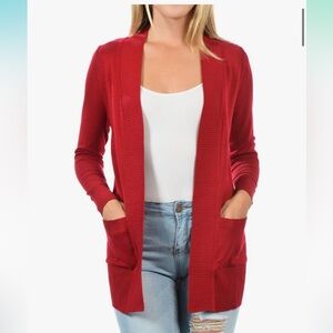 Women's Red Open Front Cardigan Sweater